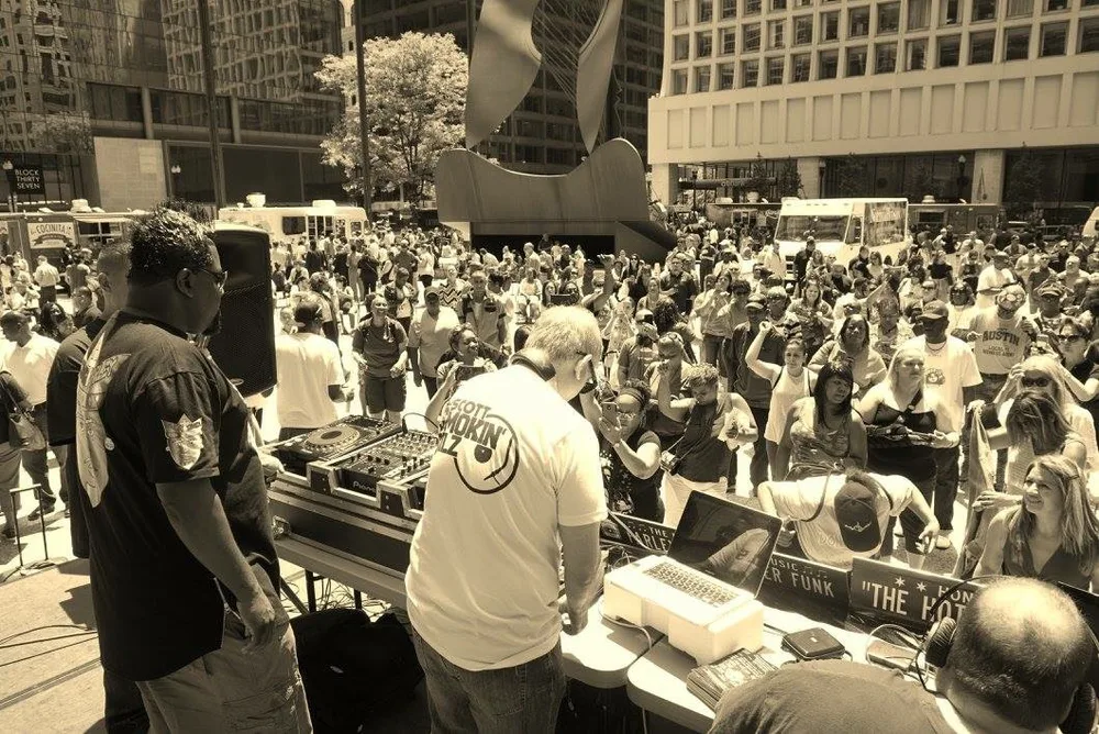 Outdoor event setup with Hot Mix Entertainment equipment