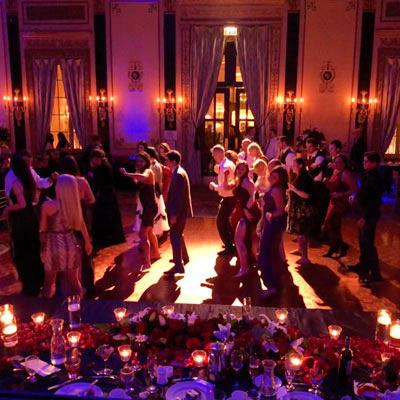 Purple dance floor at upscale reception