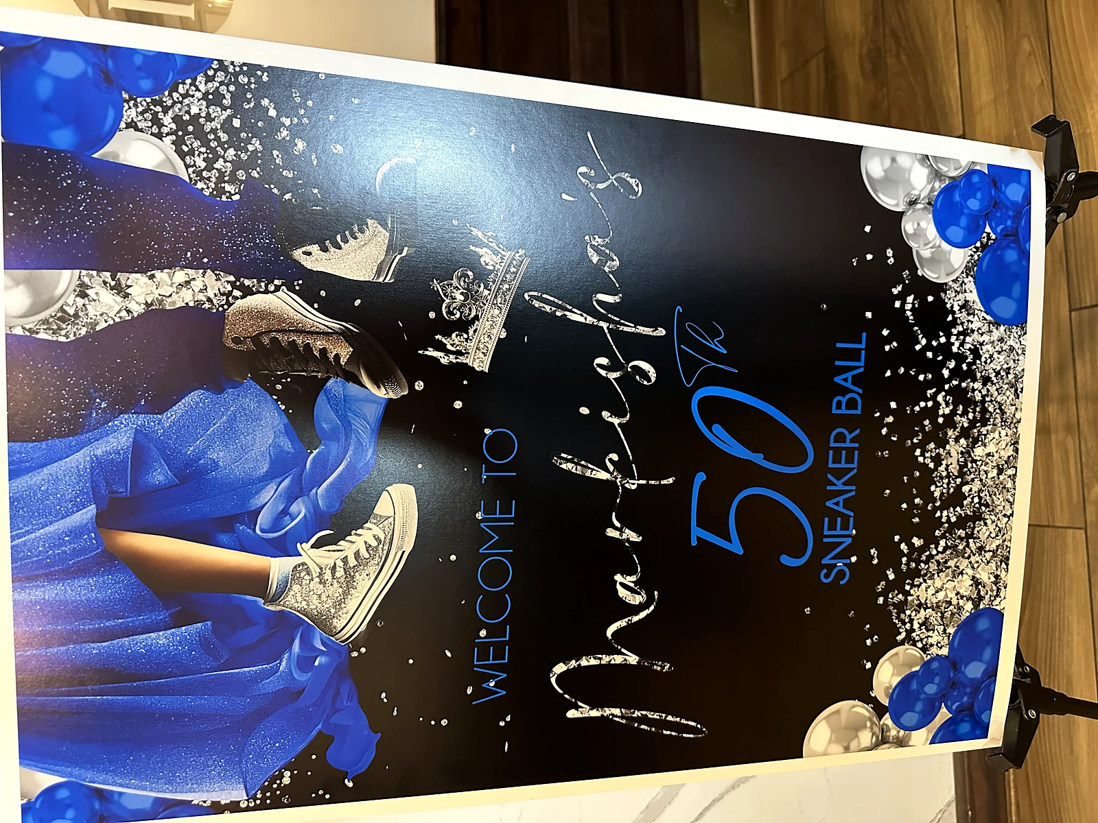 Welcome sign for a milestone 50th birthday sneaker ball celebration